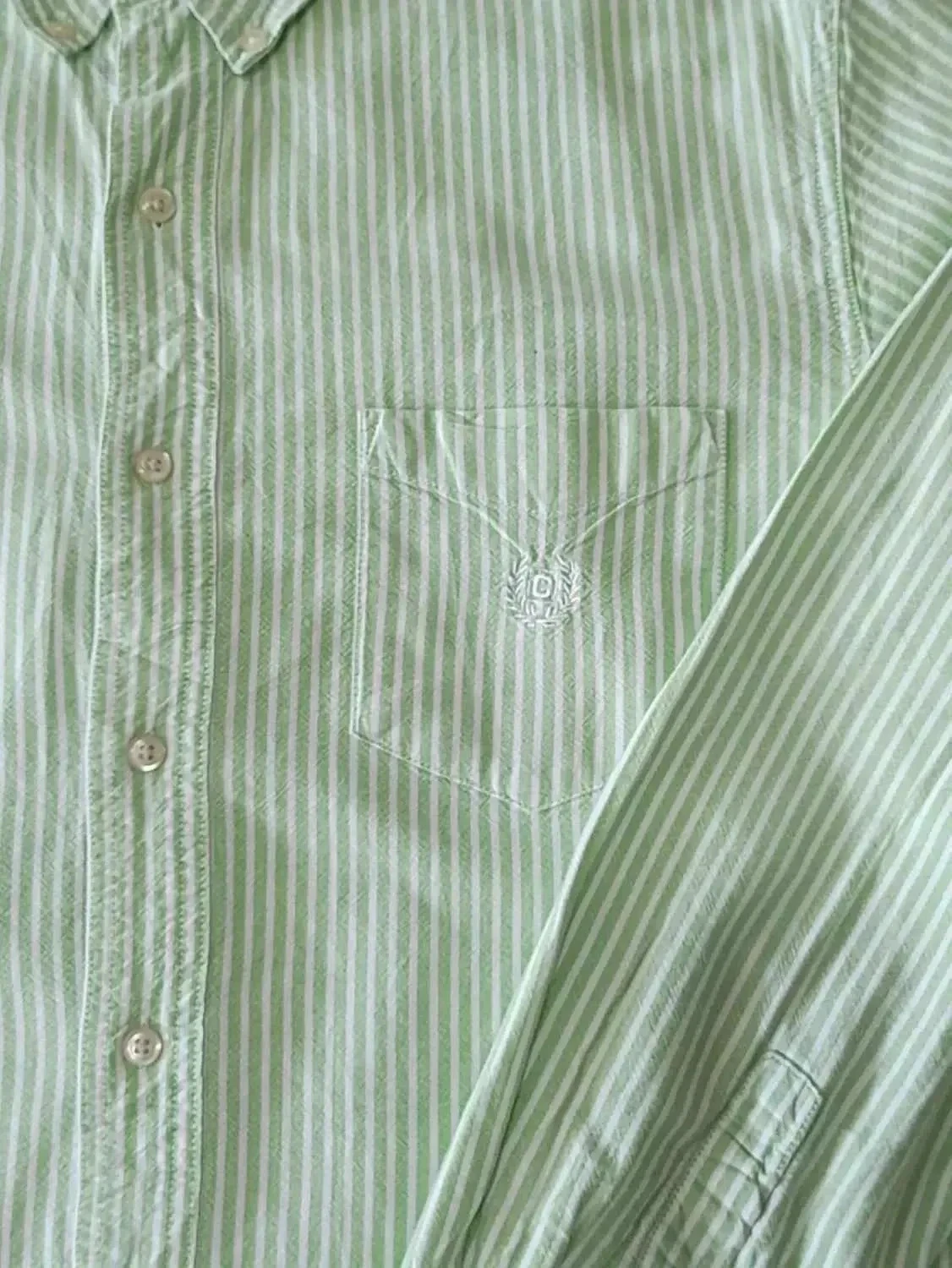 Camisa Chaps verde rayas blancas Logo bordado Talla L – photo 6
